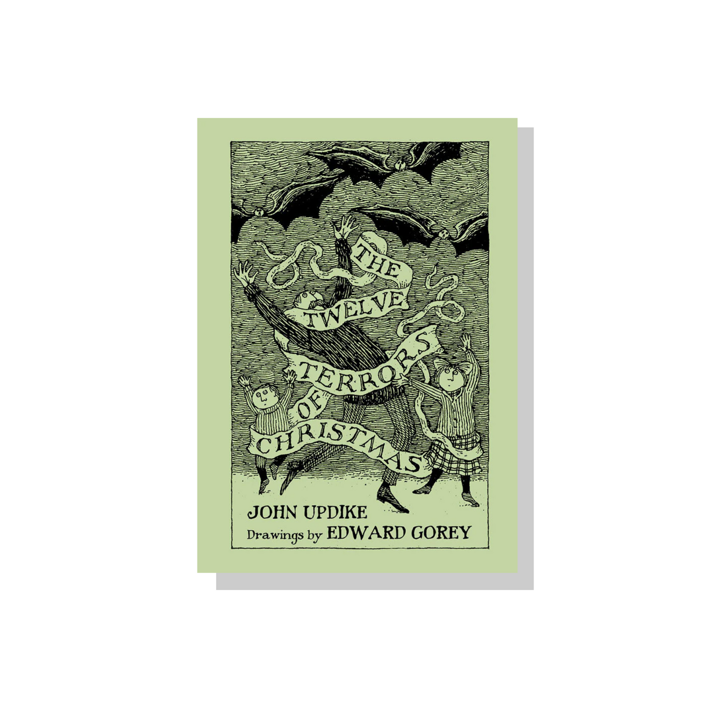 The Twelve Terrors of Christmas book cover, illustrated by Edward Gorey, featuring bats and children.