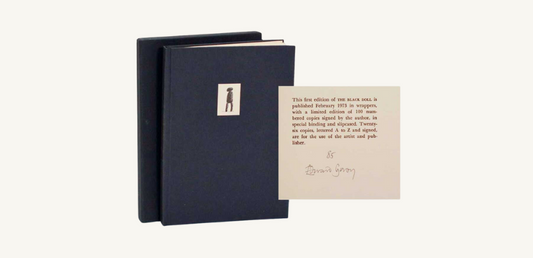 Edward Gorey limited edition book in black slipcase with signed title page, collectible item