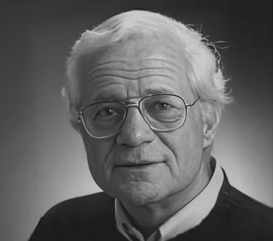 Black and white portrait of an older man with glasses, featured by The Edward Gorey Online Shop.