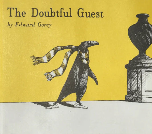 The Doubtful Guest book cover by Edward Gorey, featuring a creature with a striped scarf
