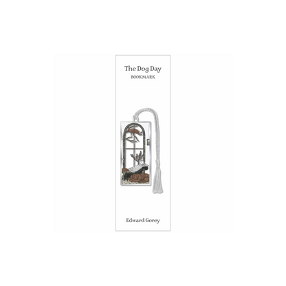 The Dog Day metal bookmark featuring Edward Gorey art, tassel, and gothic dog illustration.