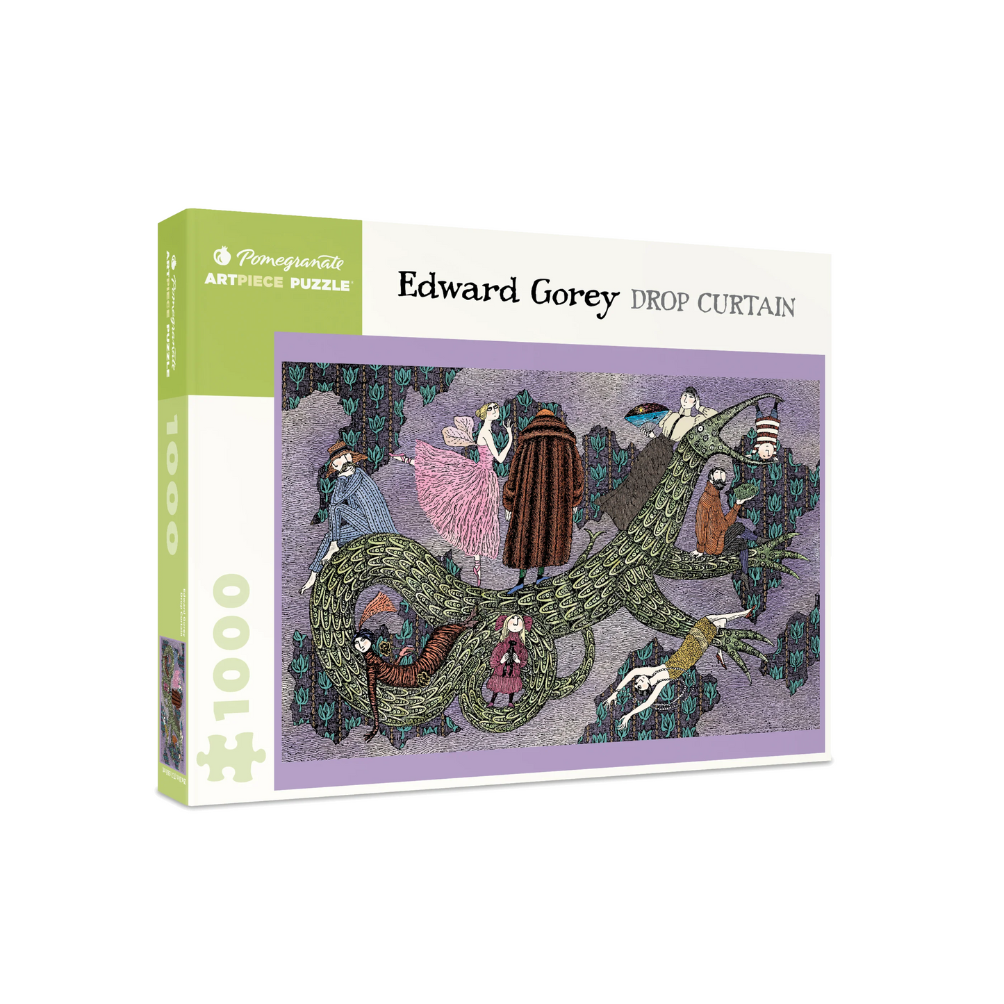 Edward Gorey Drop Curtain 1000 piece jigsaw puzzle box with whimsical illustrated characters