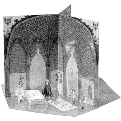 Edward Gorey Dracula toy theatre pop-up set with gothic arches and character figures