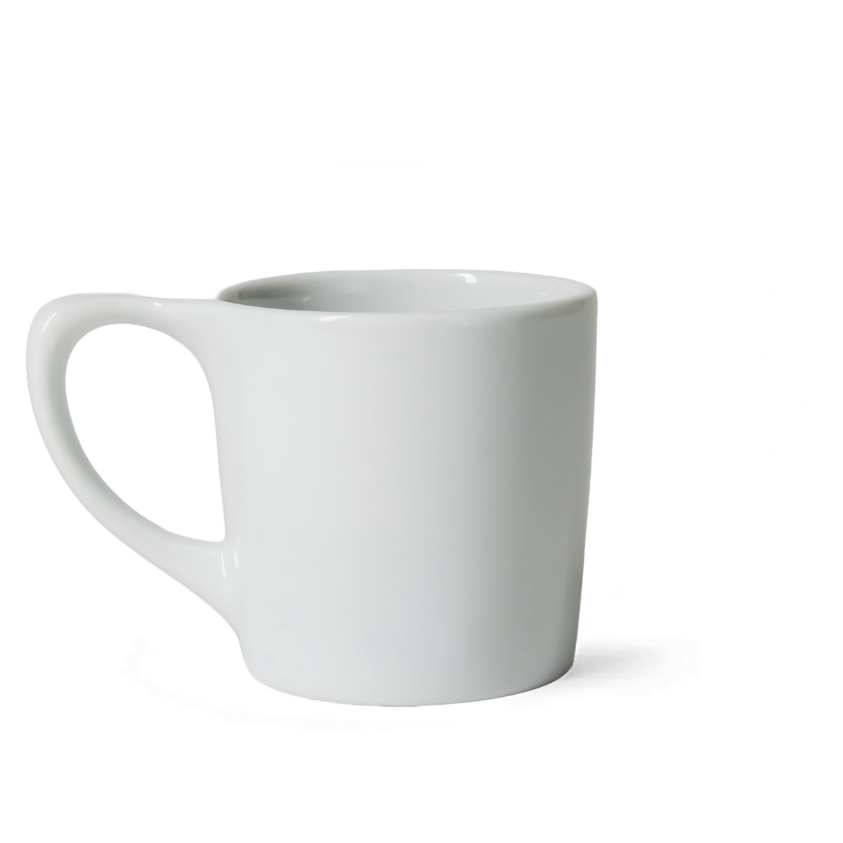 Plain white ceramic mug with handle, product image from The Edward Gorey Online Shop