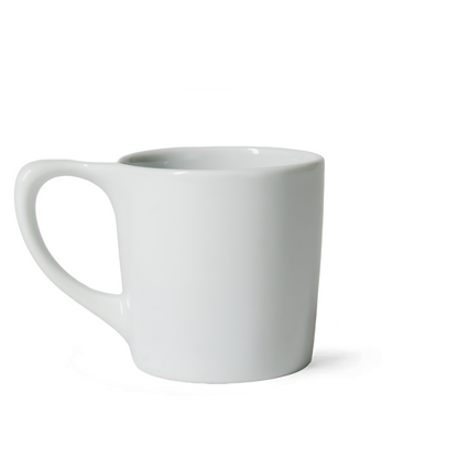 Plain white ceramic mug with handle, product image from The Edward Gorey Online Shop