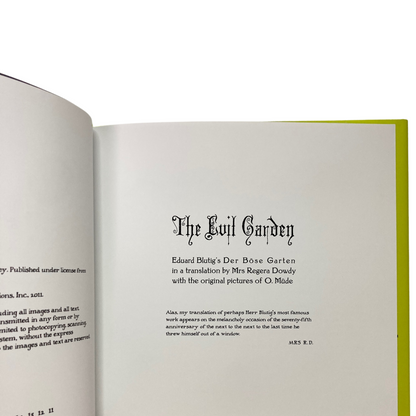 The Evil Garden book title page with gothic font, featured at The Edward Gorey Online Shop