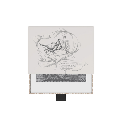 Edward Gorey boxed notecards featuring whimsical black and white illustration on slipcase lid