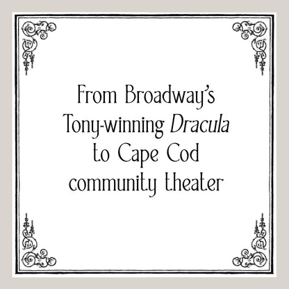Edward Gorey theatrical text art with ornate border, promoting Broadway and Cape Cod theater