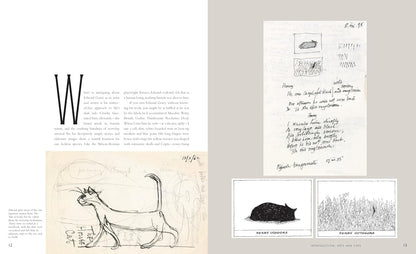 Edward Gorey cat sketches, handwritten notes, and illustrations from The Edward Gorey Online Shop