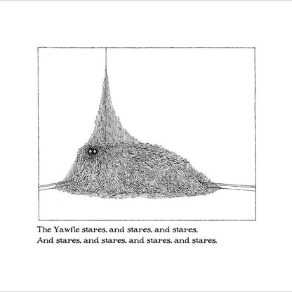Edward Gorey illustration of a furry creature called The Yawfle with staring eyes, from The Utter Zoo