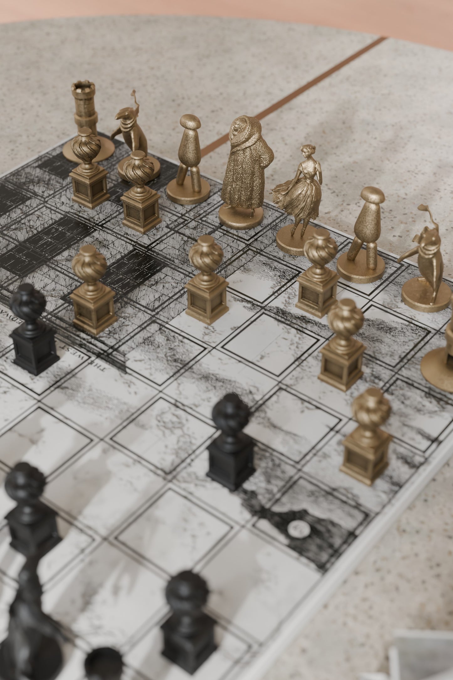 The West Wing Marble Chessboard with Bronze Pieces