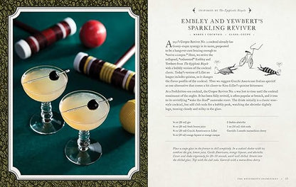 Cocktail recipe spread from Uneasy Elixirs with two drinks and croquet set, Edward Gorey Online Shop
